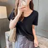2026 Verano Blanco Versátil Camiseta de Cuello en V Moda Casual Holgada de Manga Corta Comercio Exterior Transfronterizo Europeo y Americano Al por Mayor en Stock