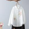 Camisa de Gaze de Algodão Dupla Camada Estilo Japonês Manga Longa para Mulheres, Estampa Fresca Artística Estilo Japonês, Top de Bebê Macio, Retrô Artístico