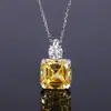 2026 Nuevo Modelo Collar Colgante Huabi Jewelry Diamante Amarillo Simulado Corte Princesa y Diamante Aguamarina 15*15