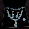 Traje de calcedonia misteriosa azul marino con incrustaciones plateadas, pendientes de ágata azul cielo, pulsera, vestido de noche, juego de jade de cuatro piezas
