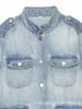 Comercio exterior transfronterizo ropa de mujer 2026 otoño nuevo retro americano manga larga cuello alto chaqueta de mezclilla 8727270