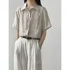 Camisa de Lino de Industria Pesada Estilo Coreano Simple de Manga Corta para Mujer Verano Nueva Versátil Casual para Viajar al Trabajo 8793