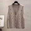 Cardigã com gola bordada, colete de tricô para mulheres, novo estilo primavera e outono, peça externa de caimento solto, colete de tricô da moda