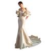 Vestido de Noiva Leve de Cetim 2026 Novo Estilo Noiva Ombro a Ombro Vintage Cauda de Peixe Simples e Elegante Vestido de Noiva