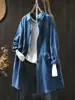 Jaqueta Camisa de Algodão Puro Fio de Algodão Dupla Camada Feminina Manga Longa Comprimento Médio Solta Aparência Emagrecedora Primavera e Outono Estilo Japonês Estilo Cardigan Externo Artístico