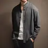 Camisa de sarja de alta qualidade, estilo vintage old money, com gola alta, para homens, outono, caimento solto, luxo discreto, fluida, top cardigã casual de manga longa