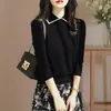 Blusa de tricô minimalista estilo coreano com mangas compridas e gola lapela para mulheres, outono de 2026, de alta qualidade, versátil e elegante para looks de trabalho