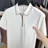 Camisa Polo de Manga Curta para Homens de Meia-Idade e Idosos Verão Novo Manga Meia-Manga Zíper Casual Camiseta Masculina Fina de Seda de Gelo