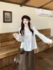 Conjunto de Ropa Otoñal Tallas Grandes Estilo Maillard para Mujer - Elegante y Adecuado Conjunto de Tres Piezas: Chaleco, Camisa y Falda Marrones