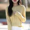 Ropa de Punto Nueva para Mujer de Primavera y Otoño Lana Fina Cardigan de Cuello Redondo Color Sólido Holgado Top con Temperamento Ropa Exterior para Mujer