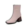 Botas de Motociclista Cuadradas con Combinación de Colores Estilo Europeo y Americano con Cremallera Lateral Botas de Moda Botines de Tacón Grueso Zapatos de Mujer 40-48 Botas de Comercio Exterior