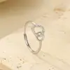 Anel duplo 925 de prata esterlina europeu e americano da moda para mulheres, anel de dedo indicador de círculo fino com diamante brilhante estilo ins com design exclusivo