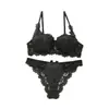 Conjunto de lencería de encaje negro estilo europeo y americano, sujetador push-up sexy con aros, ropa interior de mujer transpirable y cómoda