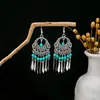 Pendientes Bohemios Azules de Turquesa Estilo Étnico Europeos y Americanos, Pendientes de Borla de Metal Plateado Imitación, Joyería de Borla Vintage para Orejas al por Mayor