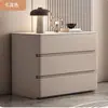 Mesita de noche de madera maciza de gran tamaño, color crema, de alta gama, lujo ligero, modelo nuevo, mesita de noche simple y moderna de tres cajones para dormitorio