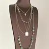 Collar de borla con cuentas de grava verde para mujer, cadena larga de clavícula colorida dopamina de verano, accesorios multicapa en capas
