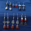 Pendientes de Plata de Ley S925 Flor de Capullo Jaspe Cinabrio Ágata Estilo Étnico Carácter Fu Antiguo Vintage Pendientes Pendientes