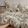 Juego de Cuatro Piezas de Algodón Puro Grado A Materno e Infantil, Estilo Ins Fresco y Sencillo, Apto para Dormir Desnudo, Sábana Bajera y Funda de Edredón 100% Algodón, Juego de Sábanas Ajustables de Tres Piezas para Estudiantes
