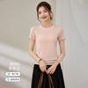 Camiseta Feminina de Cor Sólida com Gola Redonda e Manga Curta em Acetato de Liocel 2026 Verão Nova Guangzhou Roupa Top para Mulheres