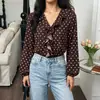 Mono europeo y americano de cuello en V y manga larga transfronterizo, nuevo estilo 2026, mono tipo camisa con lunares y volantes para mujer, para ir al trabajo