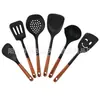 Juego de espátulas de silicona, resistentes a altas temperaturas, para utensilios de cocina antiadherentes, espátula de cocina con mango de madera, cuchara para sopa, herramientas de cocina para el hogar