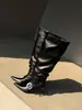 Botas Largas de Moda Estilo Británico con Pliegues, 8.5cm, Estilo Nuevo Otoño e Invierno 2026, Punta Fina, Tacón de Aguja, Hasta la Rodilla, para Mujer