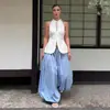 Calça Harem de Algodão Puro Transfronteiriça Moda de Rua Europeia e Americana Outono 2025 Casual Preguiçosa de Perna Larga Longa Calça Harem Solta para Mulheres