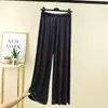 Calça Feminina Oversize de Modal com Barra Larga, Cintura Alta, Cor Sólida, Drapeada, Casual, Verão, Fina, Solta