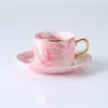 Conjunto de xícara e pires de cerâmica estilo europeu luxo leve xícara de chá preto da tarde borda dourada marmorizado inglês conjunto de xícara e pires de café transfronteiriço