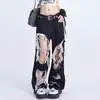 Jeans Rasgado Preto Reto Feminino Estilo Spice Girl de Verão High Street Senso de Design Lado Duplo Bandido Bonito Calças de Mendigo