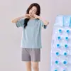Pijama de Algodón Modal para Pareja Verano Manga Corta Shorts Cuello Redondo Pullover Suave Sencillo Ropa de Casa traje Ropa Exterior MO