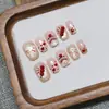 Unhas Wearable Artesanais Puras Estilo Ano Novo com Brilhante Olho de Gato Desenho de Fogos de Artifício de Desenho Animado, Versátil e Estiloso, Unhas Postiças Removíveis para Estudantes