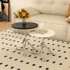 Mesa auxiliar nórdica de acero inoxidable con veta de madera de cerezo, forma redonda, diseño simple para sala de estar, mini mesita de noche