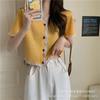 Camisa de Verano Transfronteriza Francesa de Color Sólido de Manga Corta para Mujer, Estilo Coreano, Top de Pequeño Aroma, Camisa Corta a la Moda