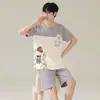 Chegada Nova Transfronteiriça Pijamas Masculinos de Verão Manga Curta Conjunto Estilo Coreano Solto Tamanho Grande Desenho Animado Casual Roupa de Fora Roupas de Casa