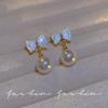 Pendientes elegantes de perlas con lazo, de plata 925, con aguja, combinables con todo, con diseño de nicho, elegantes y de alta gama.