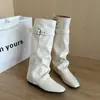 Botas Largas de Punta Cuadrada con Tacón Oculto para Mujer 2026 Otoño Invierno Nuevas Botas Tipo Calcetín Versátiles de Moda Botas de Caballero Negro Botas de Mujer Botas de Moda