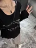 Camiseta Blanca Fina de Manga Larga con Estampado de Letras, Estilo Holgado y Relajado Estilo Americano para Mujer, Nuevo Top de Verano