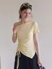 Camiseta Irregular Elegante de Manga Curta para Mulheres, Novo Top Curto de Verão 2026 para Mulheres Baixas