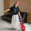 Conjunto de Camiseta Corta y Falda Dulce y Lindo para Niñas Mayores, Nuevo Estilo de Verano con Lazo, Conjunto de Dos Piezas a la Moda
