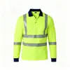 Camisa Polo Reflectante de Manga Larga en Azul Marino con Costuras Bicolor, Alta Visibilidad Inspección de Carreteras Secado Rápido Transpirable Ropa de Trabajo