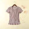 Tangge Nova Seda Malha Manga Curta Camiseta Feminina Base Camisa Moda Decote V Seda Amoreira Top Feminino