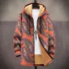 Chaqueta de Nuevo Estilo Transfronteriza con Elementos de Patrón Multicolor Cremallera B6 con Capucha Cárdigan Grueso de Invierno Forro Polar de Algodón con Forro Amarillo