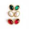 Pendientes de Aguja Plateada Estilo Medieval, Clips para Orejas, Clips para Orejas Ovalados de Encaje Doble Multicolores Vibrantes, Orejas con Efecto Semitransparente de Gema de Resina