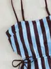 Traje de baño de una pieza para mujer, moda europea y americana de verano, para playa, con rayas, sin espalda, hueco, atuendo para vacaciones y fiesta