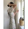 Novo Vestido Estilo Verão 2026 Designer Coreano Estilo Resort Floral com Mangas Bufantes Costas Abertas Fenda