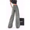 Jeans de Perna Larga Estilo Americano Retrô Nostálgico Feminino Solto Cintura Alta Primavera e Outono 2025 Novos Calças Retas
