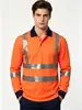 Camisa Polo Reflectante de Manga Larga en Azul Marino con Costuras Bicolor, Alta Visibilidad Inspección de Carreteras Secado Rápido Transpirable Ropa de Trabajo