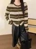 Cárdigan de punto a rayas con bloques de color, cuello redondo, manga larga, estilo coreano para mujer, nueva colección otoño 2026, prenda exterior a la moda y ligera