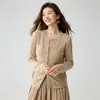 Cárdigan de cachemira de punto acanalado vertical para mujer, de manga larga, cuello redondo, corte ajustado, ligero, top base elegante